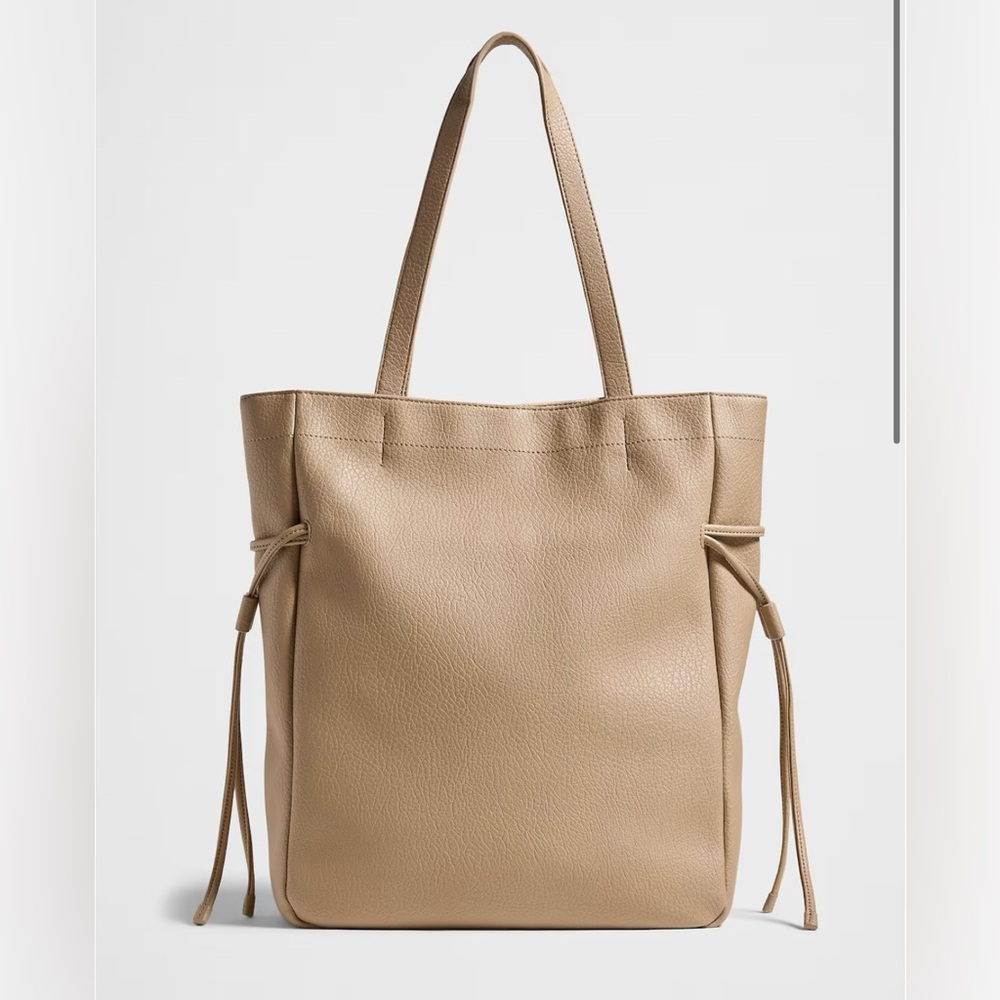 Vegan Leather Drawstring Tote | Taupe